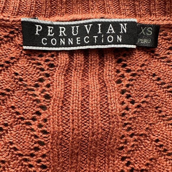 Peruvian Connection Cardigan Sweater Womens XS Rust Open Knit Long Duster Cotton - Picture 5 of 9